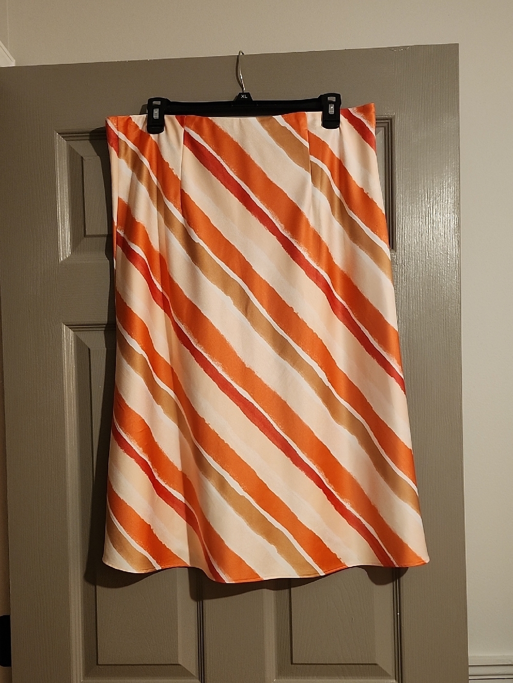 LOFT Diagonal Striped Pink, Cream & Tan A-Line Skirt, Size Large